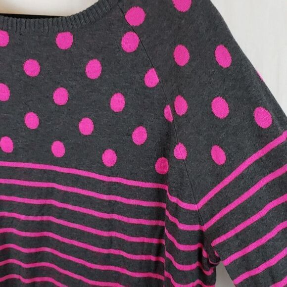 Torrid 3 Grey & Pink Polka Dot & Stripe Sweater - Picture 9 of 16